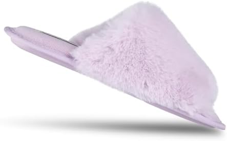 Jessica Simpson Women's Plush Faux Fur Fuzzy Slide on Open Toe Slipper, Lilac, Medium | Image 5