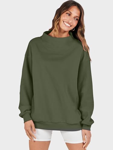 Image of ANRABESS Womens Oversized Sweatshirts Mock Neck Pullover | Cozy Fleece Long Sleeve Tops, Casual Daily Wear, Going Out & Preppy, Loose Fit, 2026 Fall Winter Trendy Outfits