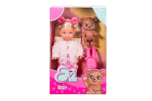Simba Muñeca Evi Love Osito Teddy, con Mochila de Ositos, Chaqueta Suave, Accesorios y Figura de Oso, A Partir de 3 años, Muñeca de Juego para coleccionar y Regalar (105733966)