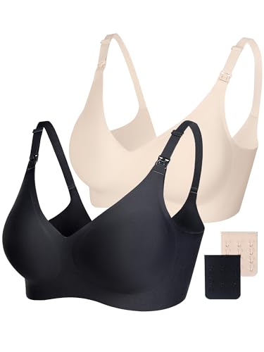 Vinfact Smooth Nursing Bras for Breastfeeding Seamless Maternity Bras for Pregnancy Wireless Bralette with Extra Bra Extender