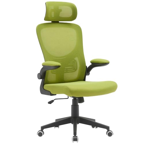 Sedia da Scrivania Ergonomica in Tessuto Traspirante e Antisudore, Schienale con Supporto Lombare e Poggiatesta, Poltrona da Studio Ufficio Altezza Regolabile a Gas 116-126 cm (Verde) - Sedia gaming - Immagine 3