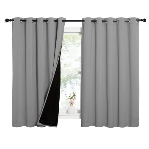 Image of NICETOWN 100% Blackout Curtains with Black Liners, Thermal Insulated Full Blackout 2-Layer Lined Drapes, Energy Efficiency Window Draperies for Bedroom (Silver Grey, 2 Panels, 62-inch W by 63-inch L)