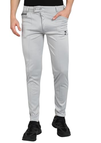 Image of PRAACHIS Men Lycra Stretchable Track Pant with Curved & Zipper Pocket with One Patch Pocket in Back | Regular Fit Lower for Men | Dry Fit Mens Dryfit Track Pant for Casual & Workout - Grey-28