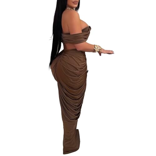 Womens Sexy Tube Tops and Ruched Pleated Skirts 2 Piece Sets Party Club Suits4