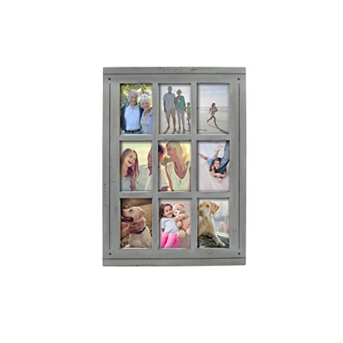 Prinz Homestead Distressed Wood Gray 9-Opening Collage Picture Frame, For 4" X 6" Photos, Wall Hanging, Horizontal Or Vertical Display #TOP20