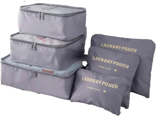 Kit Organizador de Mala para Viagem 6 Peças em 1 – Necessaires de Roupas, Maquiagem, Lingerie e Acessórios – Organização Prática e Compacta para Bagagem e Mala de Mão Bolsas diversos tamanhos (Cinza)