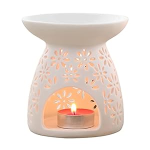 Enkomy Geurlamp Olie, Keramische Wax Aroma Lamp Geurolie Kaarsenhouder Wit Bloem Patroon Mini Theelichthouder Olie…