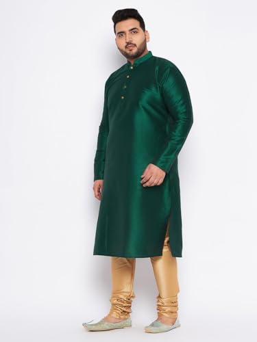 Image of Vastramay Plus Men's White Silk Blend Kurta Pyjama Set VPLUSMKWH001nPBL 44 | Independence Day