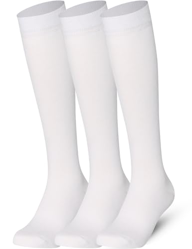 Image of Mysocks Kids Knee High Socks 3 Pairs Seamless Toe Plain Colour