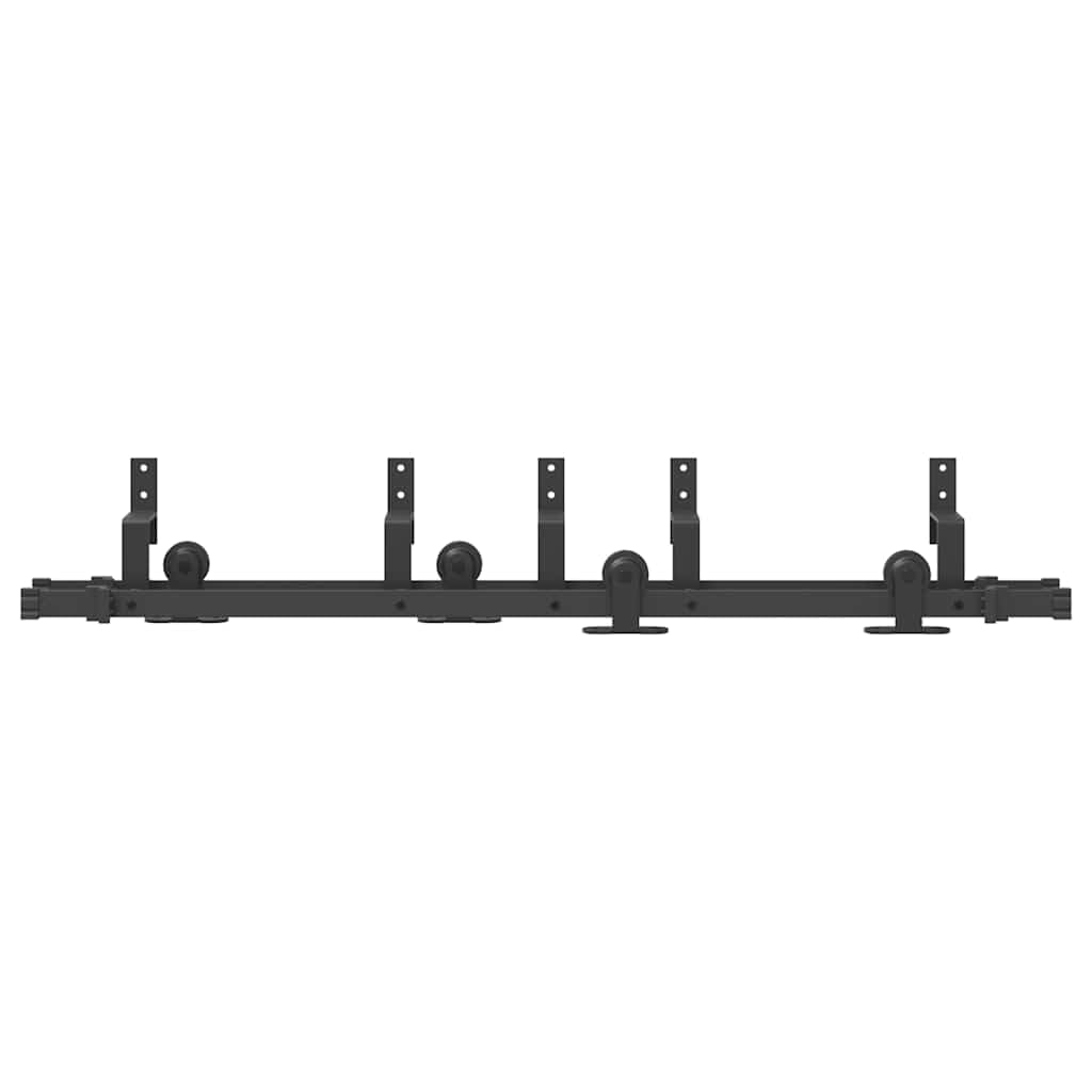 Juego de herrajes para puerta corredera de 152,5 cm, acero negro, capacidad de carga de 80 kg, para puertas de granero con soporte de bypass, ruedas y topes, riel silencioso para armario y