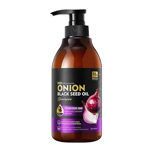 Champú de aceite de comino negro de cebolla roja, 500 ml, champú nutritivo y voluminoso | Extractos de aceite de comino negro para el cuero cabelludo sensible de mujeres y hombres en casa, mañana y