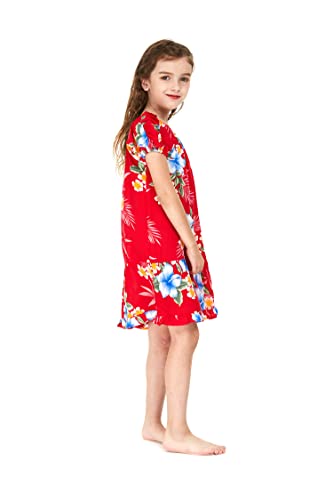 Girl Hawaiian Short Sleeve Simple Muumuu Ruffle Dress in Hibiscus Blue3