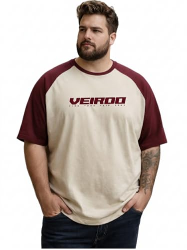 Image of Veirdo Men's 100% Pure Cotton Half Sleeve Plus Size Printed T-Shirt with Raglan Sleeve Stylish Comfortable & Durable Tees (Sizes: 2XL to 5XL)