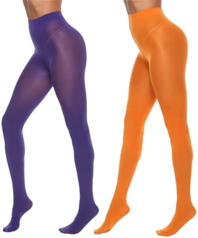 2 Pairs Womens Colored Tights High Waist Tights Soft Footed Tights Solid Color Pantyhose Stockings image 5
