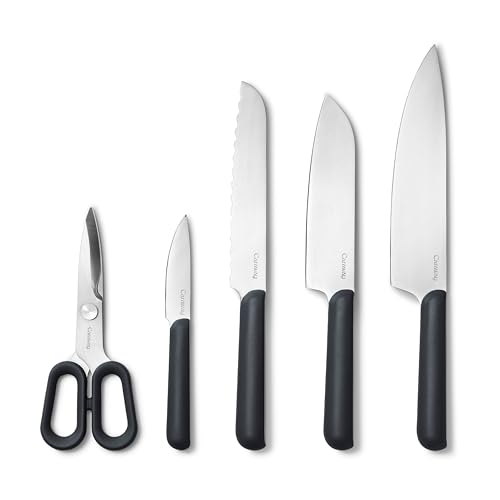 Caraway 5 Piece Knife Set - Premium German Steel Blade Kitchen Knives - Ergonomic Handles - No Microplastics - Charcoal
