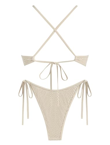 ZAFUL Women's Sexy Cutout Bikini Set High Cut Textured Metal Ring Cheeky Swimsuit Two Piece Bathing Suit2