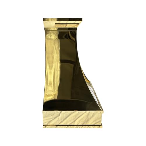 Image of SINDA Polished Brass Range Hood with Internal Motor, Lighting and Baffle Filter, 36 inchW x 39 inchH, Wall Mount, In Stock