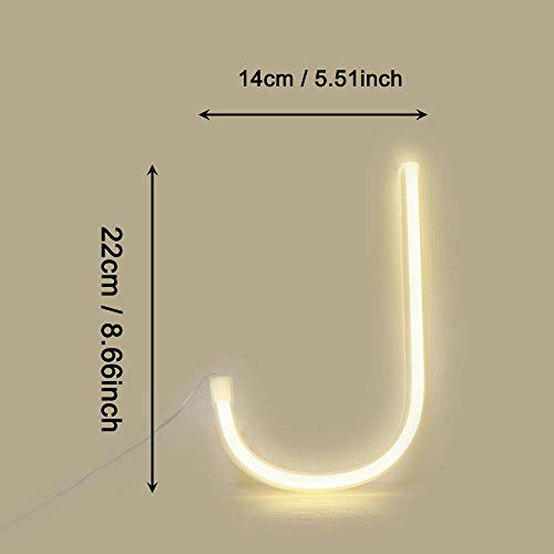 Image of Warm White Neon Night Light LED Alphabet Marquee Light A-Z Neon Letter Sign Decorative Word Light Letter Neon Lights for Home Bar Cafe Party Event Festival Christmas Birthday Gifts for Kids (J)