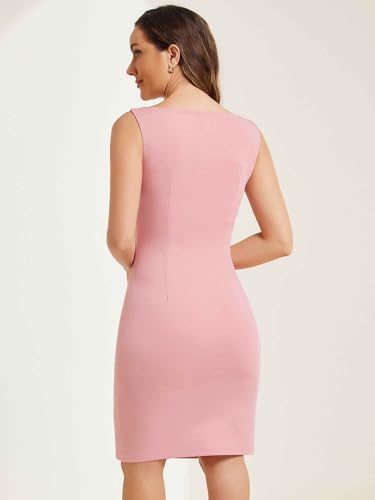 Image of Allegra K Sheath Dress for Women's Business Teacher Sleeveless Boat Neck Dressy Casual Office Dresses