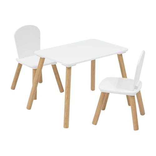 Acomoda Textil - Set Infantil de Mesa y 2 Sillas para Niños, Conjunto de Muebles para Dormitorio, Sala de Juegos o Guardería, Ideal para Dibujar, Leer, Estudiar, Jugar y Manualidades. (Blanco)