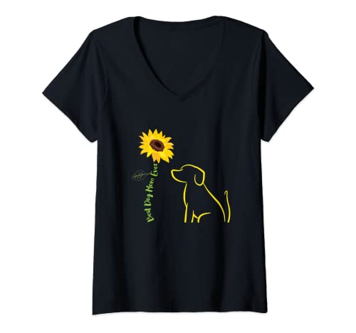 Mujer Mejor Perro Mamá Siempre Girasol Rama Floral Perro Amante Mamá Camiseta Cuello V