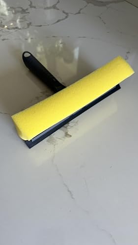 Image of 2-in-1 Window Washer with Rubber Blade and Sponge, Car and Window Cleaning Tool, Black and Yellow