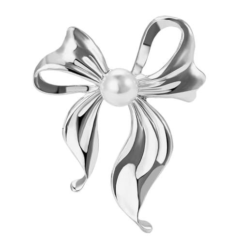 Image of Pearl Bow Knot Brooch Lapel Pin Ribbon Bowknot Pins Elegant Clothes Dress Sweater Hat Suit Backpack Corsage Accessories Brooches Fashion Birthday Christmas Jewelry Gifts for Women Mom