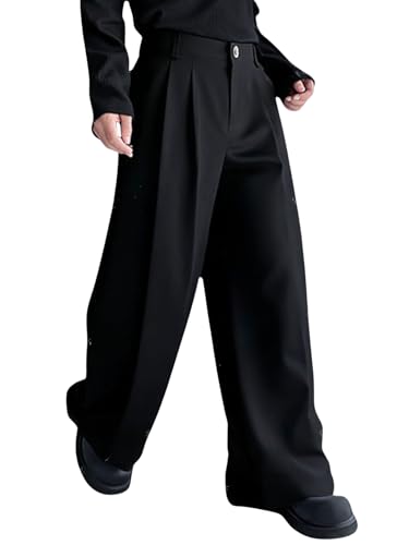 Verdusa Men's Dress Pants Wide Leg Baggy Loose Straight Leg Long Trousers with Pockets3