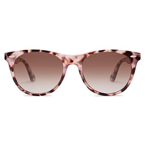 SOJOS Gafas De Sol Clásico Pequeño Retro Polarizado UV400 Para Mujer Hombre SJ2076 CELEB (C9 Marco Carey Rosado Lente Gradiente Cafe Claro, 53)