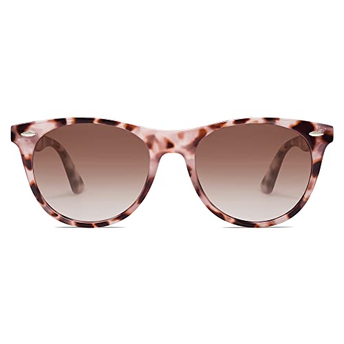 SOJOS Classic Polarized Sunglasses for Women Men Small UV400 Lenses SJ2076 with Pink Tortoise/Brown