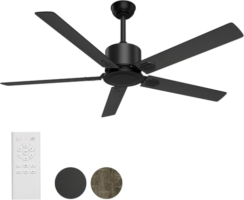 BECLOG Black Ceiling Fan No Light-52 in Outdoor Ceiling Fans with Remote Control without Light, 5 Blades, 6 Speed Reversible DC Motor Modern for Patios, Kitchen, Bedroom, Porch (Black)