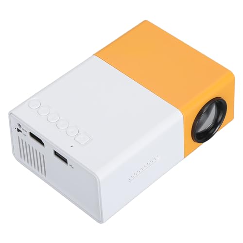Mini Proiettore, Mini Proiettore Giallo e Bianco Proiettore 1080P Full HD Mini Videoproiettore LED per Riunioni di Famiglia, Campeggio, Compatibile con HDMI, USB, Audio, (Spina