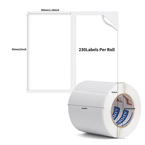 Adhes 2"X 1-1/8"(50Mm*30Mm) Direct Thermal Labels Roll Replacement, Compatible With Thermal Printer, Multi-Purpose Label Printer Paper For Diy, Barcodes, Office, Business, 230 Labels/1 Roll #TOP2