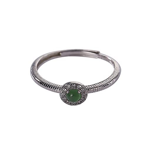 925 Sterling Silber Grüner Jade Ring, Silber Verstellbarer Zirkonia Schlangenknochen Ring, Vintage Offener Ring für Frauen und Mädche Cover