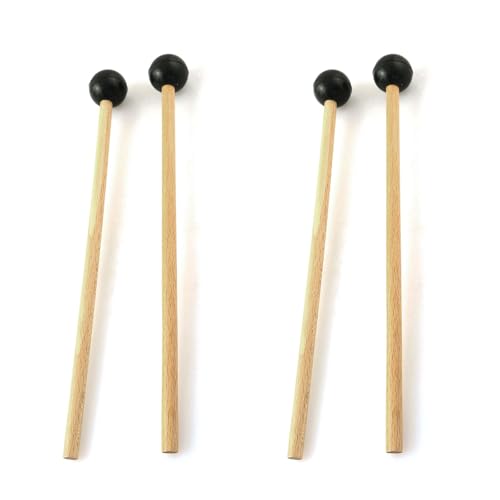 heyous 2 Pairs 25x2.2cm Ethereal Drum Hammer Accordion Mallets Wooden Handle Rubber Bell Mallets Percussion Instruments Suitable for Steel Tongue Drums Tambourine Timpani Xylophone