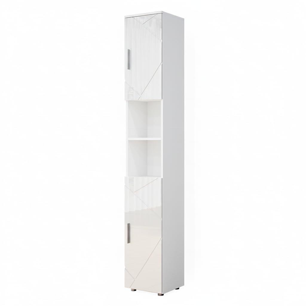 Vicco Mobile bagno alto Irma, Bianco lucido, 30 x 192 cm, per la conservazione di accessori da bagno e compatibile con la serie Irma