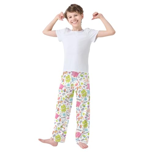Tropical Dinosaur Roar Boys Long Pants Soft Trousers Elastic Waist Kids Lounge Bottoms with Pockets S-XL2