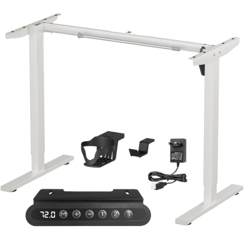 Image of Lukzer Electric Height Adjustable Desk Frame with Single Motor (EST-003-F /White) Strong Metal Sit Stand Table Base with LED Control Panel, 3 Memory Presets, DIY Workstation Frame 84-126 cm Width
