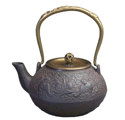 レイテイ(株)南部 鉄瓶 南部鉄器【双福】日本 岩手 いわて 伝統工芸 南部鉄瓶 鉄器 茶道具 鉄分補給 茶こし付き 鉄びん 急須 各種熱源対応 (1.2L)-TH-20