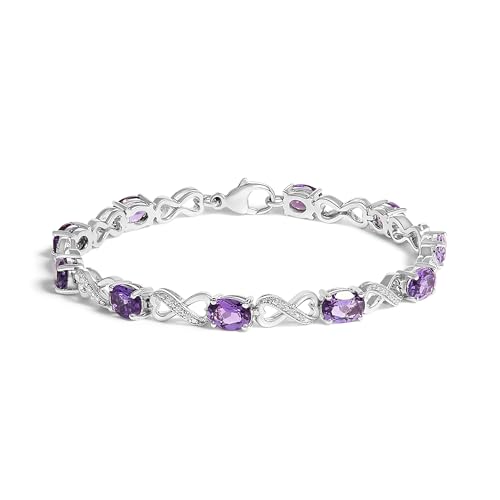 Haus of Brilliance .925 Sterling Silver Oval Purple Amethyst and Diamond Infinity Link Bracelet (I-J Color, I1-I2 Clarity) - 7" Inches