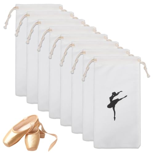 JEYORZY 8 Sacchetti per Scarpe da Balletto, con Doppia Coulisse, Borsa per Scarpe da Punta, Zaino da Viaggio Portatile Multiuso con Coulisse, Bianco, Sacchetti Portascarpe per Calzature, Taglia Unica