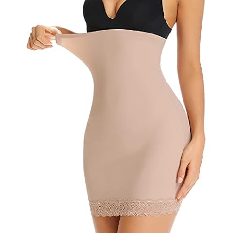 Joyshaper Women's Shaping Half Slips Underskirts for Dresses Tummy Control Body Shaper Strapless Seamless High Waist Slimming Underwear Under Skirt (Beige-Lace, Small) Cover