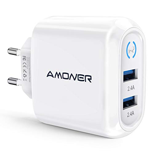 Amoner 24W 2.4A USB Cargador 2 Puerto de carga para iPhone, iPad, Android Cellphone con puerto USB, tableta con puerto USB