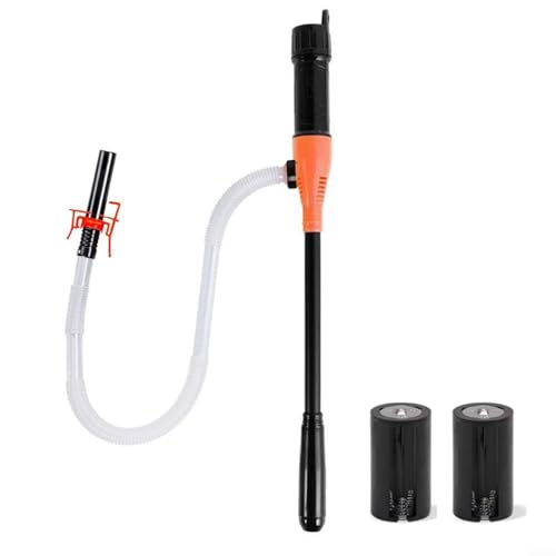 LumoCheefy Bomba de transferencia de combustible portátil de 2,4 GPM con manguera de 3 pies para diésel queroseno, funciona con pilas, naranja A