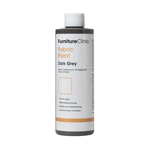Furniture Clinic Fabric Paint - Use to Restore or Change the Colour of Upholstery, Soft Furnishings, Car Interiors - Easy to Use - Works on All Fabrics (Dark Grey, 250 ml)