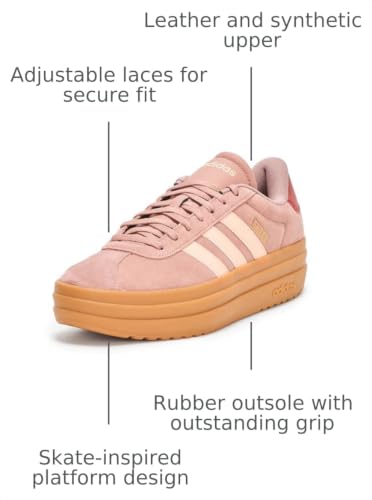 Image of adidas Womens Vl Court Bold Lace Up Sneakers Shoes Casual - Pink
