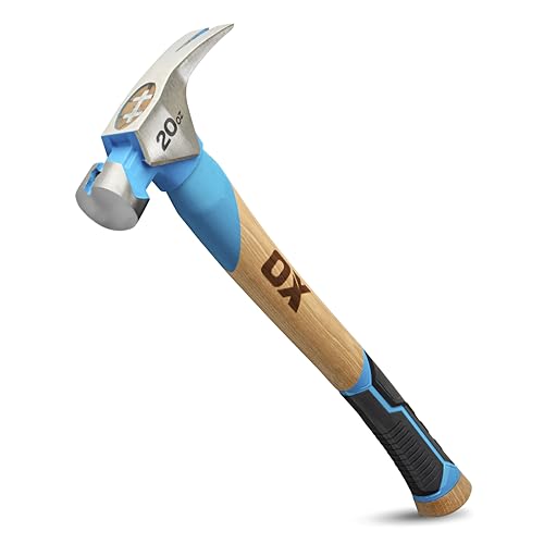 OX Pro 20oz/560g Smooth Face Framing Hammer with Magnetic Nail Starter Forged One Piece Steel Head Straight Claw End Curved American Hickory Handle with TPR Grip OX-P088920