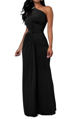 Memoriesea Women's Elegant Sleeveless One Shoulder Bodycon Evening Cocktail Maxi Dress