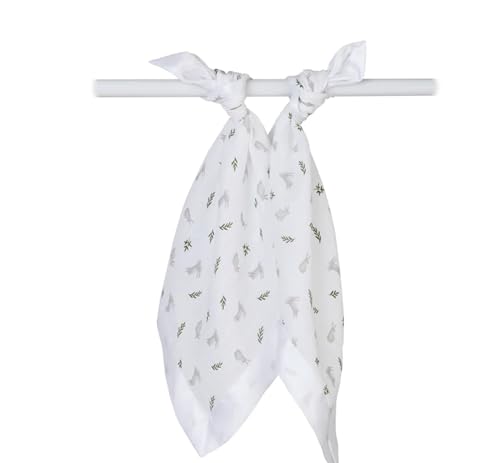 Image of Lulujo Security Lovey Blankets | Unisex Softest Breathable Cotton Muslin Security Blanket Set with Silky Satin Trim | Neutral Comforting Blanket for Girls & Boys | 16in x 16 in | Bunnies
