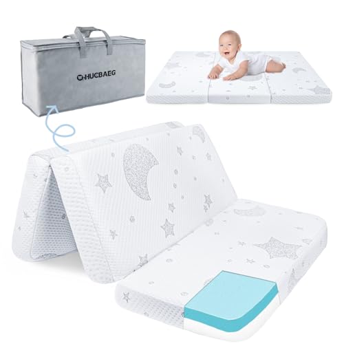 Image of Pack and Play Mattress, 38x26 Dual-Sided Memory Foam Trifold Pack N Play Mattresses, Portable Travel Mattress for Pack N Play with Breathable Removable Cover and Carry Bag
